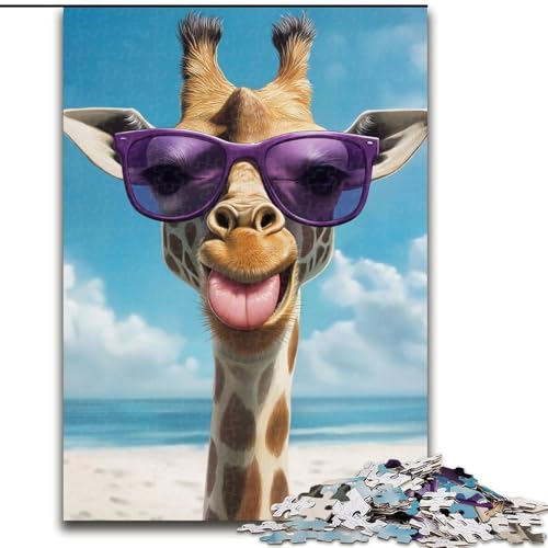 Puzzle mit 1000 Teilen für Teenager, Giraffe mit Sonnenbrille, hilft dem Gehirn beim Training, süchtig machendes Spielzeug zur Förderung der Geduld, Künstlersammlung, bildende Kunst (Größe 26x38cm) von LYXIANY
