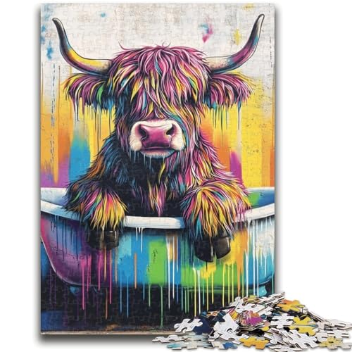 Puzzle mit 1000 Teilen für Teenager, Hochlandkuh im Badezimmer, geeignet für Kinder ab 14 Jahren, anspruchsvolles Spiel, tolles Geschenk zum Spielen, 38x26cm von LYXIANY