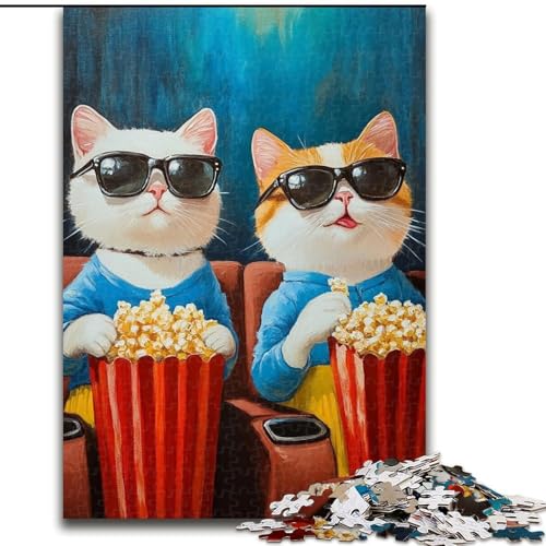 Puzzle mit 1000 Teilen für Teenager, Katze isst Popcorn, anspruchsvolles Spiel und Familienspiel, EIN Kunstwerk für 14-Jährige (Größe 26x38cm) von LYXIANY