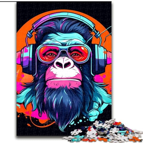 Puzzle mit 1000 Teilen für Teenager, Monkey DJ, Musik, Analyse und Logik, mit vollständig ineinandergreifenden, zufällig geformten Teilen für Kinder ab 14 Jahren (Größe 26x38cm) von LYXIANY