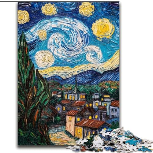 Puzzle mit 1000 Teilen für Teenager, Sternennacht-Land, Familienspiel zum Stressabbau, schwierige Herausforderung, EIN Kunstwerk für Kinder ab 14 Jahren (Größe 26x38cm) von LYXIANY