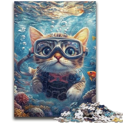Puzzle mit 1000 Teilen für Teenager, Taucherkatze, geeignet für Kinder ab 14 Jahren, anspruchsvolles Spiel, tolles Geschenk zum Spielen, 50x75cm von LYXIANY