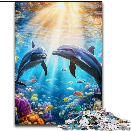 Puzzle mit 1000 Teilen für Teenager, Unterwasserdelfine, Stressabbau mit vollständig ineinandergreifenden, zufällig geformten Teilen für Kinder ab 14 Jahren (Größe 50x75cm) von LYXIANY