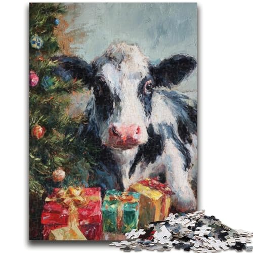 Puzzle mit 1000 Teilen für Teenager, Weihnachtsmannmütze, Kuh, geeignet für Kinder ab 14 Jahren, anspruchsvolles Spiel, tolles Geschenk zum Spielen, 38x26cm von LYXIANY