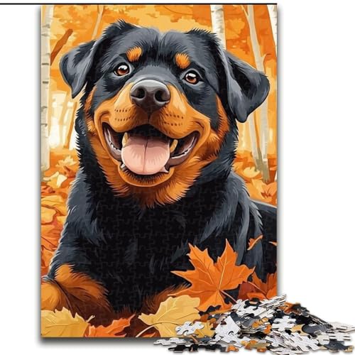 Puzzle mit 1000 Teilen für Teenager, gefallene Blätter, Rottweiler, Herausforderung für die Gehirnintelligenz, süchtig machendes Spielzeug, Geburtstagsgeschenk, Geschenke, Wandkunst (Größe 26x38cm) von LYXIANY