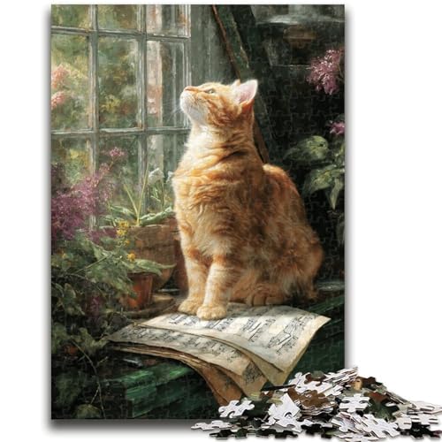 Puzzle mit 1000 Teilen für Teenager, orangefarbene Katze, geeignet für Kinder ab 14 Jahren, anspruchsvolles Spiel, tolles Geschenk zum Spielen, 38x26cm von LYXIANY