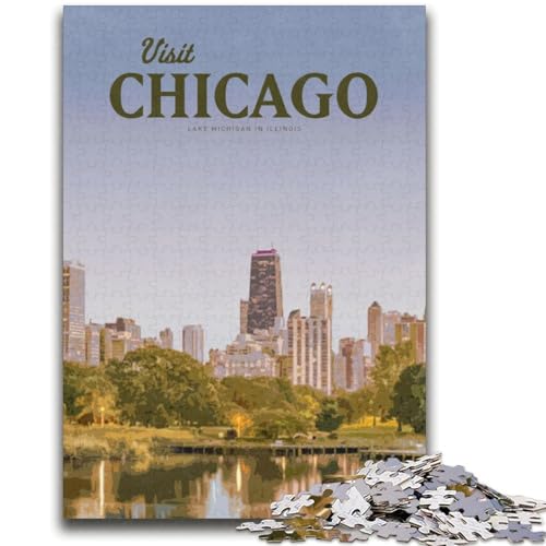 Puzzle mit 1000 Teilen für Teenager Besuchen Sie Chicago, ab 14 Jahren Quizspiel, Spaß für zu Hause, Geburtstagsgeschenk, Reisegeschenk (Größe 38x52cm) von LYXIANY