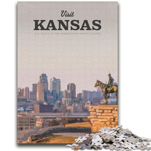 Puzzle mit 1000 Teilen für Teenager Besuchen Sie Kansas, ab 14 Jahren Quizspiel, Spaß für zu Hause, Geburtstagsgeschenk, Reisegeschenk (Größe 38x52cm) von LYXIANY
