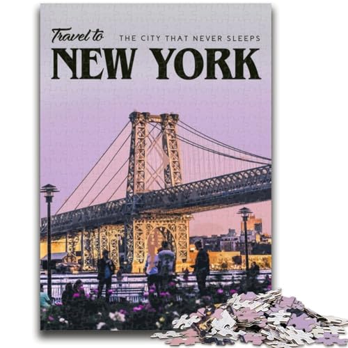 Puzzle mit 1000 Teilen für Teenager Besuchen Sie New York Helfen Sie dem Gehirn, süchtig machendes Spielzeug zu trainieren, um Geduld zu fördern Wanddekoration (Größe 50x75cm) von LYXIANY