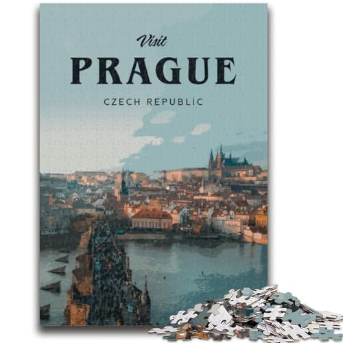 Puzzle mit 1000 Teilen für Teenager Besuchen Sie Prag Spielzeug Lernspiele Stressabbauende Eltern-Kind-Interaktion für Kinder ab 14 Jahren (Größe 38x26cm) von LYXIANY