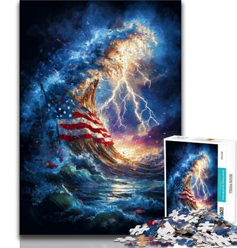 Puzzle mit 1000 Teilen zum Thema Amerikanische Flagge weht für Erwachsene und Jugendliche, zum Zeitvertreib zu Hause mit vollständig ineinandergreifenden, zufällig geformten Teilen (38x26cm) von LYXIANY