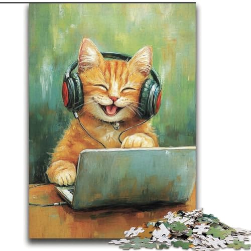 Puzzle mit 2000 Teilen für Teenager, Katze hört Musik, lustige Spiele, Wanddekoration, einzigartige Geburtstags (70x100cm) von LYXIANY