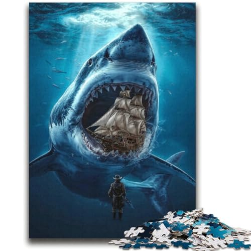 Puzzle mit Haien und Piratenschiffen für Erwachsene und Jugendliche, 1000 Teile, hilft dem Gehirn, süchtig machendes Spielzeug zu trainieren, um Geduld zu fördern, EIN Kunstwerk (38x52cm) von LYXIANY