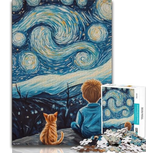 Puzzle mit Katze und kleinem Jungen für Teenager, anspruchsvolles Spielzeug, jedes Teil ist einzigartig – anspruchsvolles Familienspiel (38x26cm) von LYXIANY