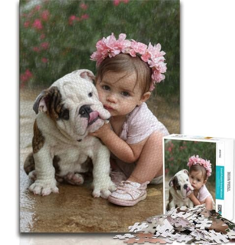 Puzzle mit Welpen und Mädchen, 1000 Teile, für Erwachsene und Jugendliche, Spielzeug, Lernspiele, Stressabbau, tolle Geschenke und Spielzeuge (75x50cm) von LYXIANY