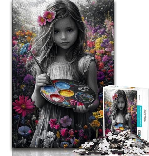 Puzzle mit Zeichnung eines kleinen Mädchens, 1000 Teile, für Erwachsene, Lernspielzeug, Familienspiele mit passendem Poster und Quizblatt, 50x75cm von LYXIANY