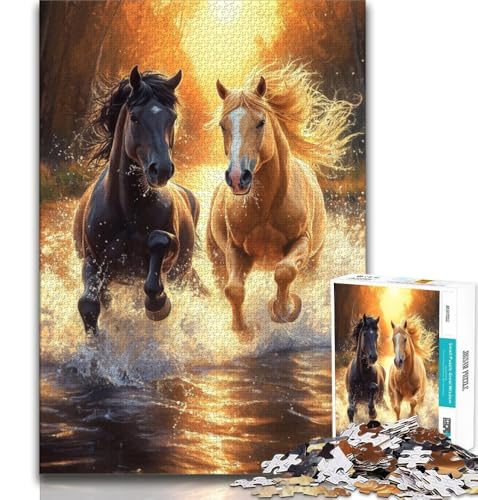 Puzzle mit Zwei Pferden, 1000 Teile, für Erwachsene und Jugendliche, zum Stressabbau, schwierige Herausforderung, stärkt die Liebe zwischen Paaren (38x26cm) von LYXIANY
