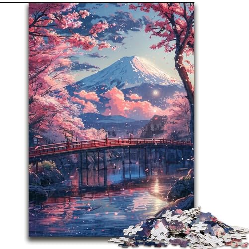 Puzzle mit dem Berg Fuji und Kirschblüten für Teenager, Lernspiele, Heimdekoration, Geburtstagsgeschenk, Geschenke, Wandkunst (26x38cm) von LYXIANY