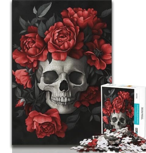 Puzzle mit rotem Rosenschädel, 1000 Teile, für Teenager, Geschenke, anspruchsvolles Spiel und Familienspiel, Wanddekoration, einzigartige Geburtstags, 50x75cm Puzzle mit rotem Rosenschädel, 1000 Teile, für Teenager, Geschenke, anspruchsvolles Spiel und Familienspiel, Wanddekoration, einzigartige Geburtstags, 50x75cm von LYXIANY
