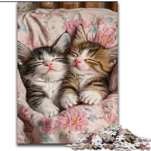 Puzzle mit schlafendem Kätzchen für Teenager, 1000 Teile, hilft dem Gehirn, süchtig machendes Spielzeug zu trainieren, um Geduld zu fördern, perfekte Dekoration (Größe 50x75cm) von LYXIANY