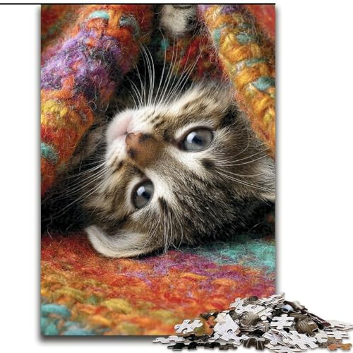 Puzzle mit schlafender Katze für Teenager, 1000 Teile, Stressabbau, Staycation, Zeitvertreib, Eltern-Kind-Interaktion (Größe 50x75cm) von LYXIANY