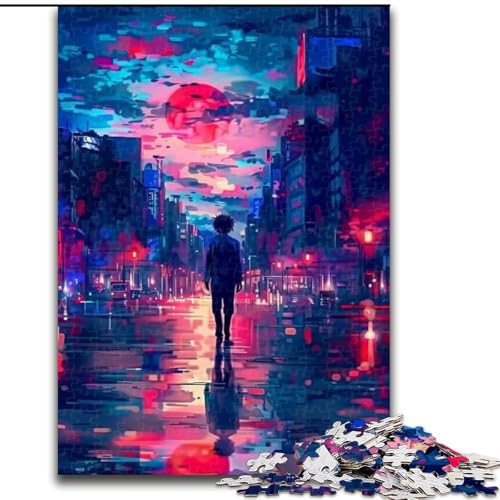 Puzzles für 1000 Teile Neon City aus Holz für Erwachsene, Größe 50x75cm, anspruchsvolles Denkspiel – entspannendes Spielzeug für Teenager von LYXIANY