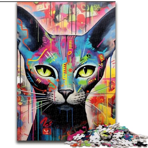 Puzzles für Erwachsene, Graffiti-Puzzles mit haarloser Katze, Größe: 50x75cm, anspruchsvolles Denkspiel – entspannendes Spielzeug für Teenager von LYXIANY