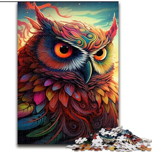 Puzzles für Erwachsene, farbenfrohe Eulen-Puzzles für Erwachsene, Größe: 50x75cm, für Reiseliebhaber und Paare, anspruchsvolles Spielzeug von LYXIANY