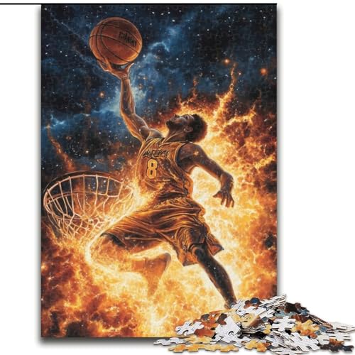 Puzzles für Erwachsene und Jugendliche, Flammen-Basketball, geeignet für Personen ab 14 Jahren, Lernspiele, Wichtelgeschenke (Größe 50x75cm) von LYXIANY