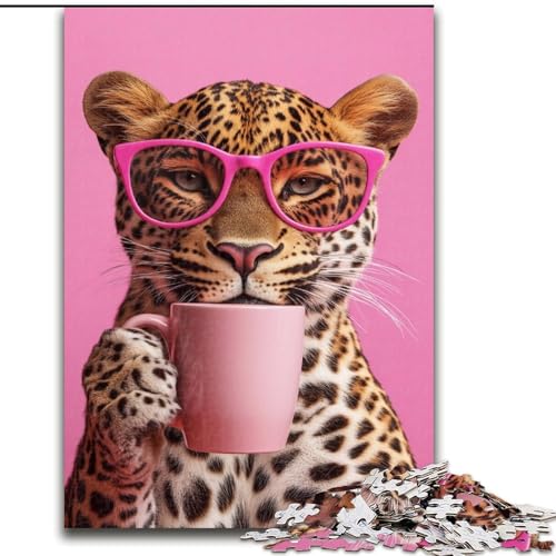 Puzzles für Erwachsene und Jugendliche, Puzzle, Leopard, Kaffeetrinken, Spielzeug, Lernspiele, Stressabbau, tolle Geschenke und Spielzeuge, 50x75cm von LYXIANY