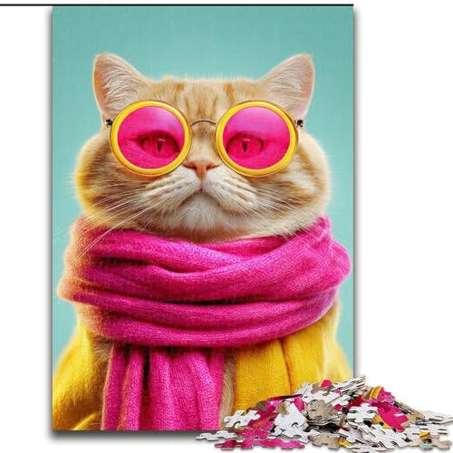 Puzzles für Erwachsene und Jugendliche, Puzzle Katze mit Schal, Quizspiel zur Stärkung der Liebe zwischen Paaren für Kinder ab 14 Jahren (Größe 50x75cm) von LYXIANY
