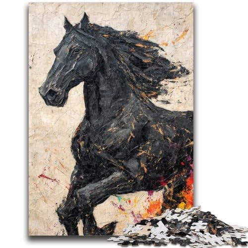 Puzzles für Erwachsene und Teenager, 1000 Teile, schwarzes goldenes Pferd, Lernspielzeug, Familienspiele, fördert die Liebe zwischen Paaren, 50x75cm Puzzles für Erwachsene und Teenager, 1000 Teile, schwarzes goldenes Pferd, Lernspielzeug, Familienspiele, fördert die Liebe zwischen Paaren, 50x75cm von LYXIANY