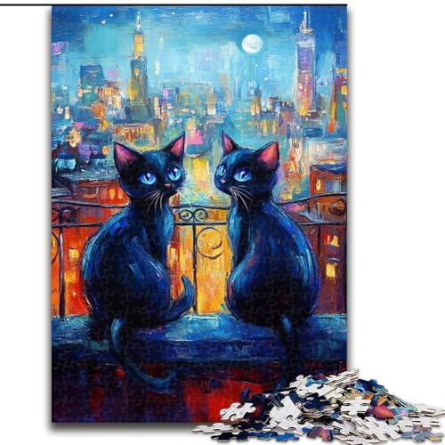 Puzzles für Erwachsene und Teenager, Puzzle „Schwarze Katze in der Stadt“, Lernspielzeug, Familienspiele, Geschenke für Freunde und Familie, 50x75cm von LYXIANY