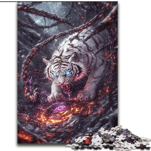 Puzzles für Erwachsene und Teenager, Puzzle „Weißer Tiger“, hilft dem Gehirn beim Trainieren, süchtig machendes Spielzeug zur Förderung der Geduld, Künstlersammlung, bildende Kunst, 38x26cm von LYXIANY
