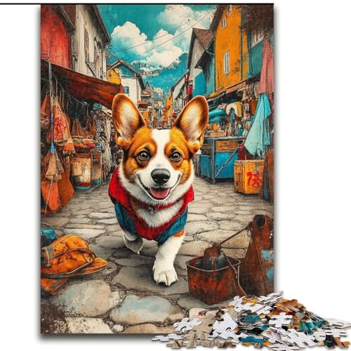 Puzzles für Erwachsene und Teenager, Puzzle Happy Corgi, Spielzeug, Lernspiele, stressabbauende Wanddekoration (Größe 50x75cm) von LYXIANY