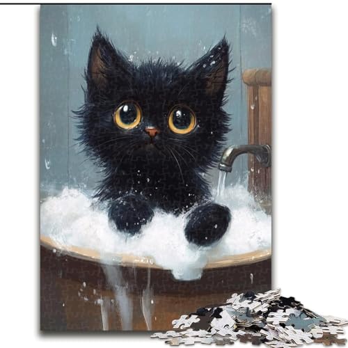 Puzzles für Erwachsene und Teenager, Puzzle Schwarze Katze im Badezimmer, Spielzeug, Lernspiele, Stressabbau, einzigartige Heimdekoration und Geschenke (Größe 26x38cm) von LYXIANY