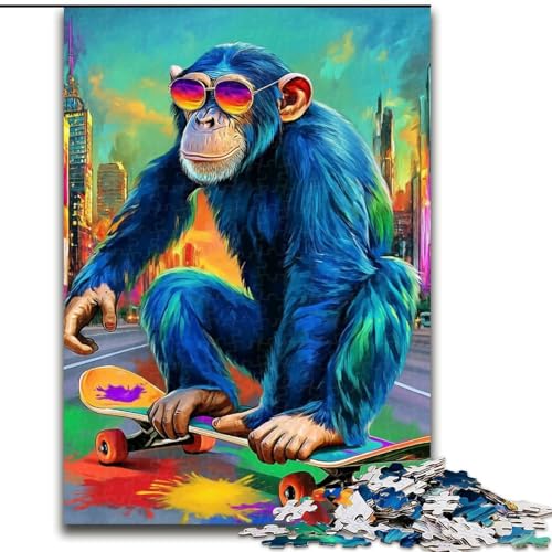 Puzzles für Teenager, 1000 Teile, Affen-Skateboard, anspruchsvolles Spiel, Spielzeug, Wanddekoration, einzigartige Geburtstags (Größe 50x75cm) von LYXIANY