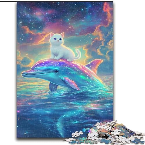 Puzzles für Teenager, 1000 Teile, Katze auf einem Delfin, lustige Spiele für die ganze Familie, lustige Aktivitäten zu Hause, Geburtstagsgeschenk, Reisegeschenke, 38x26cm von LYXIANY