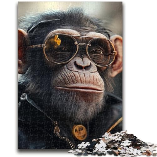 Puzzles für Teenager, 1000 Teile, Schimpanse mit Sonnenbrille, anspruchsvolles Spiel und Familienspiel, Wanddekoration, einzigartige Geburtstags, 38x26cm von LYXIANY