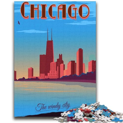 Puzzles für Teenager, 1000-teiliges Puzzle, Chicago, Illinois, Reise, anspruchsvolles Spiel und Familienspiel, Wanddekoration, einzigartige Geburtstags (Größe 38x52cm) von LYXIANY