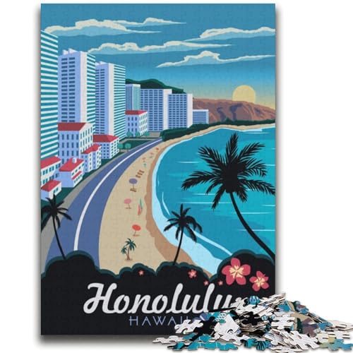 Puzzles für Teenager, 1000-teiliges Puzzle, Honolulu, Hawaii, Reise, anspruchsvolles Spiel und Familienspiel, Wanddekoration, einzigartige Geburtstags (Größe 38x52cm) von LYXIANY