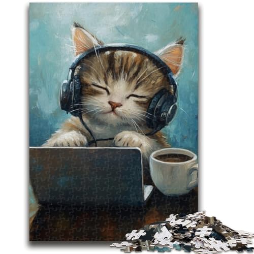 Puzzles für Teenager, 1000-teiliges Puzzle, Katze, Musik hören, hilft dem Gehirn beim Trainieren, süchtig machendes Spielzeug zur Förderung der Geduld, geeignet für Paare, 50x75cm von LYXIANY