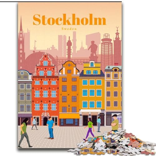 Puzzles für Teenager, 1000-teiliges Puzzle Reise nach Stockholm, anspruchsvolles Spiel und Familienspiel, Wichtelgeschenke (26x38cm),1000 Teile von LYXIANY