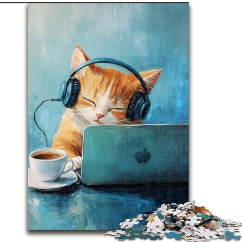 Puzzles für Teenager, Katze hört Musik, hilft dem Gehirn beim Trainieren, süchtig machendes Spielzeug, um Geduld zu fördern, perfekte Dekoration, 50x75cm Puzzles für Teenager, Katze hört Musik, hilft dem Gehirn beim Trainieren, süchtig machendes Spielzeug, um Geduld zu fördern, perfekte Dekoration, 50x75cm von LYXIANY