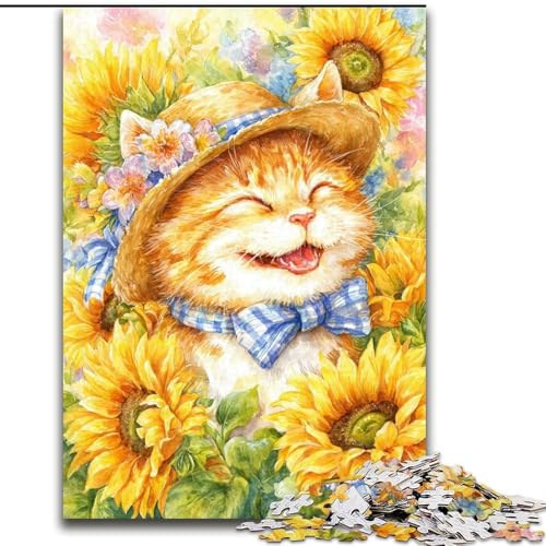 Puzzles für Teenager, Sonnenblumenkatze, Familienunterhaltungsspielzeug, Lernspiel für Geburtstag, Weihnachten, für Kinder ab 14 Jahren (Größe 26x38cm) von LYXIANY