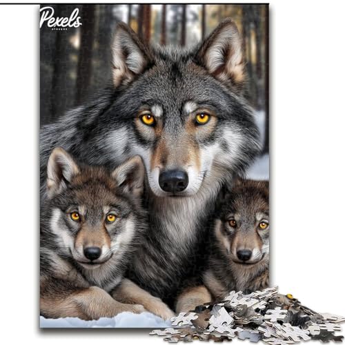 Puzzles für Teenager, Wolfsfamilie, Familienunterhaltungsspielzeug, Lernspiel für Geburtstag, Weihnachten, für Kinder ab 14 Jahren (Größe 26x38cm) von LYXIANY