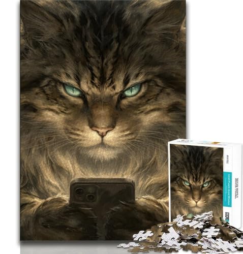 Puzzles für Teenager, die mit dem Handy Spielen, Katze, als Lernspiel, Herausforderungsspielzeug, ganze Familie (50x75cm) von LYXIANY