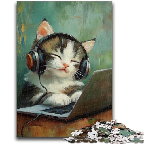 Puzzles für Teenager mit Musik hörender Katze, 1000 Puzzles, Spielzeug, Lernspiele, Stressabbau, geeignet als Schreibtischdekoration (38x26cm) von LYXIANY