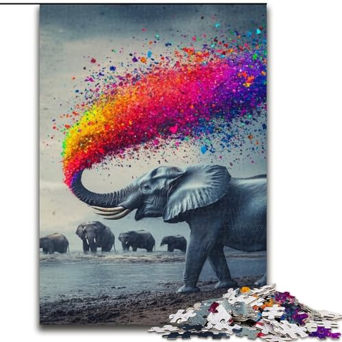 Regenbogen-Rauchelefanten-Puzzle, 1000 Teile, für Teenager, Familienspiel zum Stressabbau, schwierige Herausforderung, tolle Geschenke und Spielzeuge (Größe 50x75cm) von LYXIANY