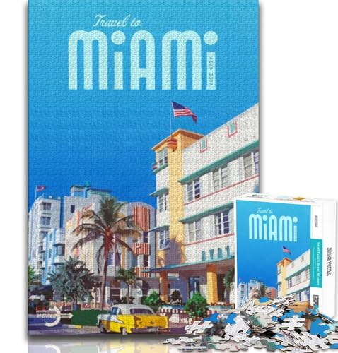 Reise nach Miami Puzzle für Erwachsene, 1000 Teile, anspruchsvolles Spiel und Familienspiel, ganze Familie, 38x26cm von LYXIANY